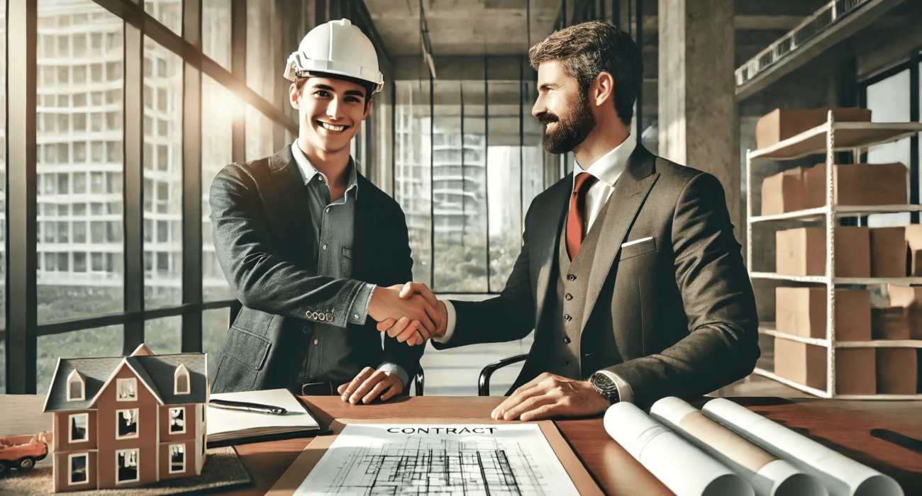 a contractor and project owner handshaking after agreeing on a Lump Sum Contracts