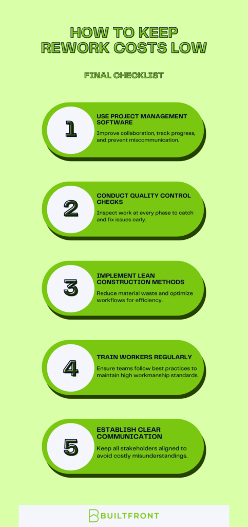 How to Keep rework in construction cost low infographics
