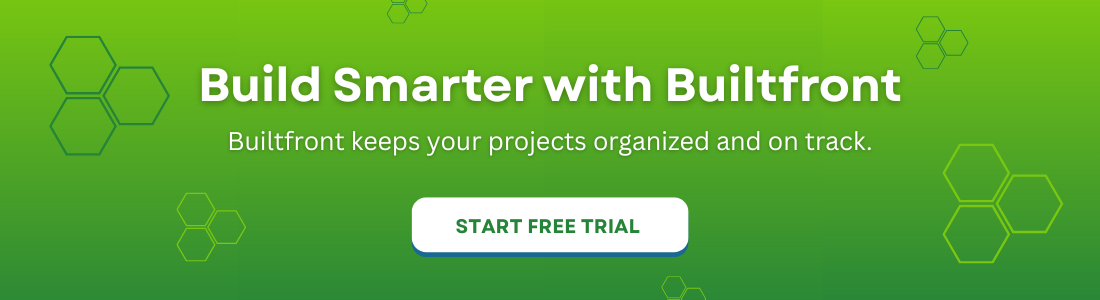 Builtfront free trial banner - keep construction projects organized and on track