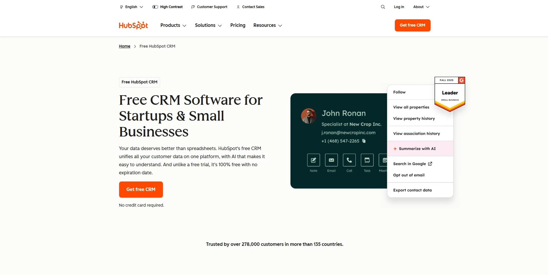 HubSpot CRM homepage